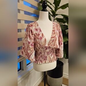Floral V-Neck Smocked Top